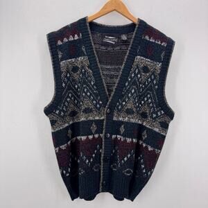 Vintage 90s Grandpacore Sweater vest Knitted Cardigan Cottagecore Western sz L